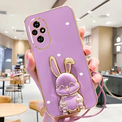 Plating Rabbit Holder Lanyard Silicone Stand Case - Honor Series for Honor X6S 5G (TZSS Cherry Purple)