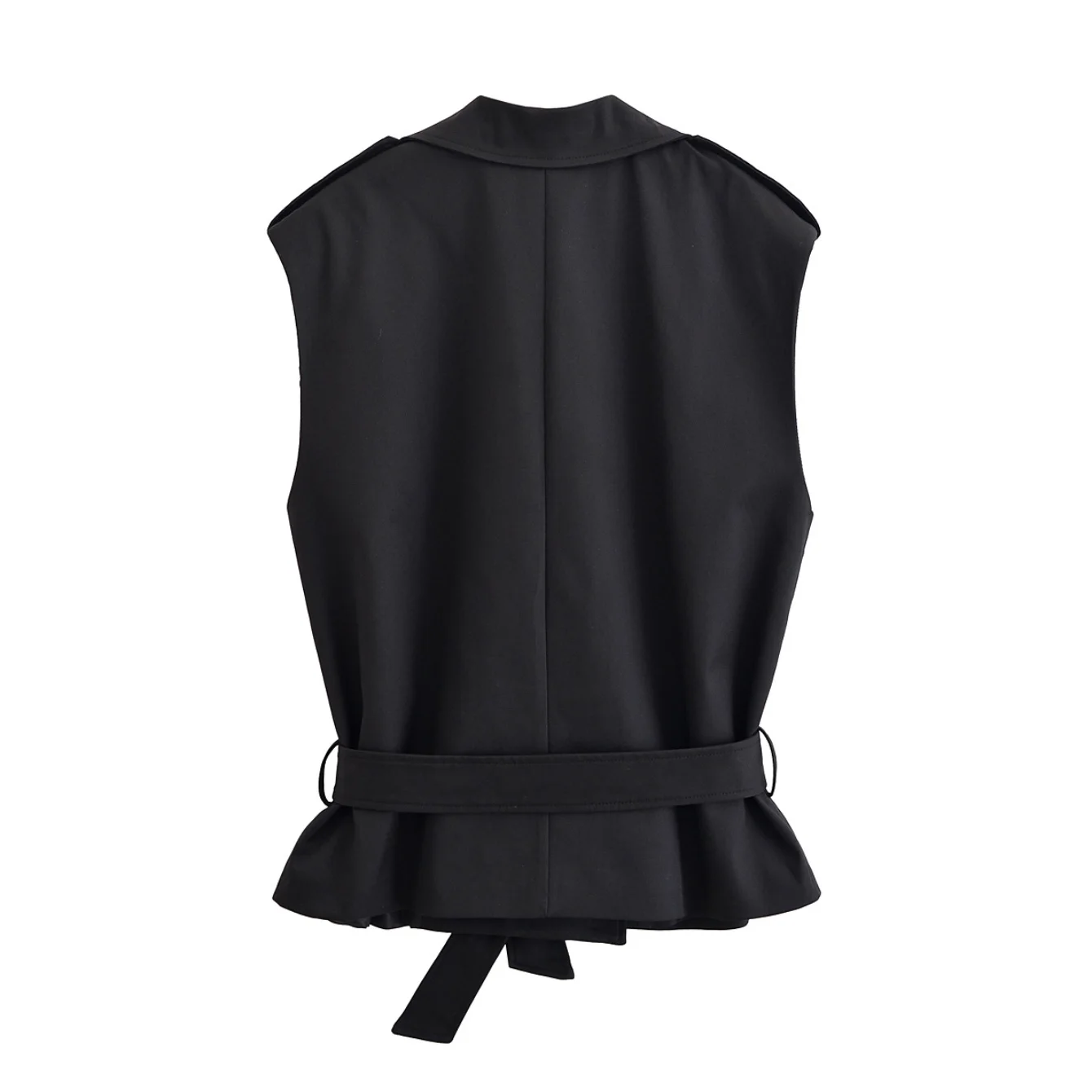 Women Leisure Blazers Vest Autumn Winter New Fashion Sleeveless Button With Belt Commute Vest Female Elegant Hight Street Top