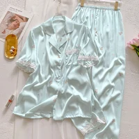 Korean Cartoon Little Bear Sweet Women's 2pc Pajamas Kawaii Cute Simple Y2k Lace Sleepwear 2024 New Autumn Short Sleeve+pant Set - Image 4