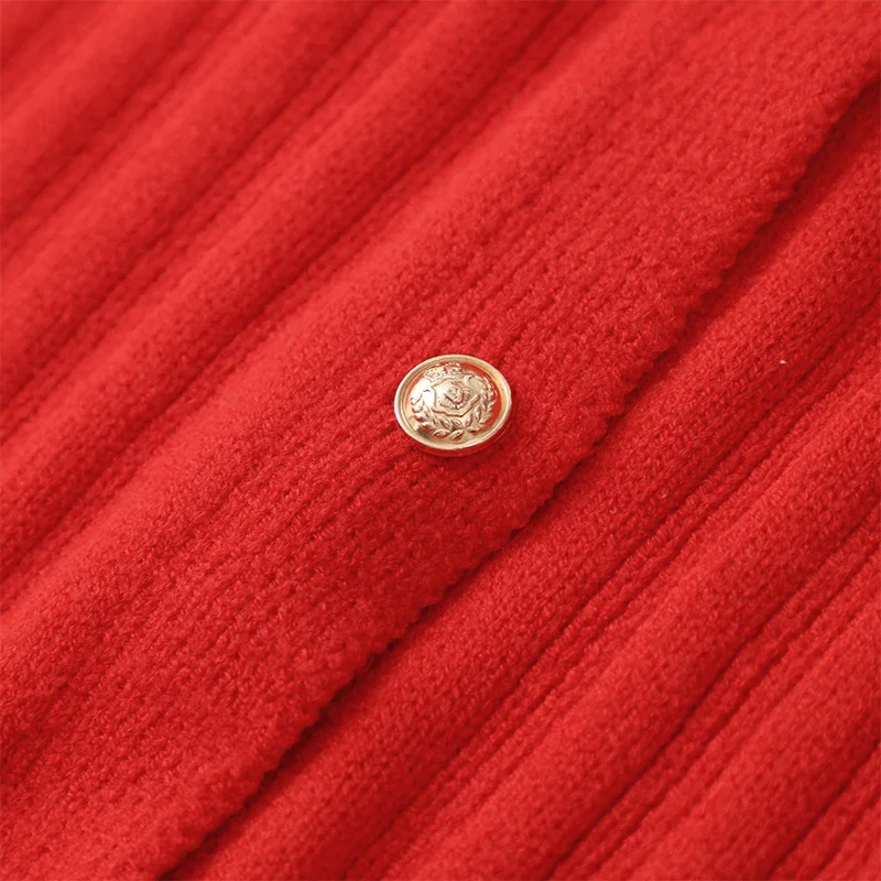 V-Neck Knit Contrast Long Dress Women Hollow Out Lapel Fashion High Waist Elegant Party Dress Knitwear Ladies Maxi Dress