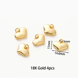 Gold Plated Heart Charm Pendants for DIY Jewelry Making - 4 Pieces (18K Gold 02)