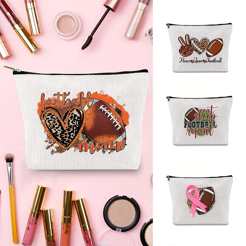 

Rugby series printing Linen Makeup Bag Women's Handbag Large Capacity Storage Bag Organizer Bag with Zipper Wash Bag