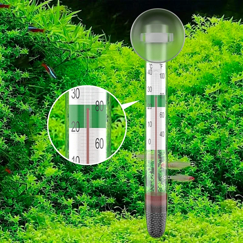 Floating Aquarium Thermometer Fish Tank Glass Temperature Measuring Tool With Suction Cup