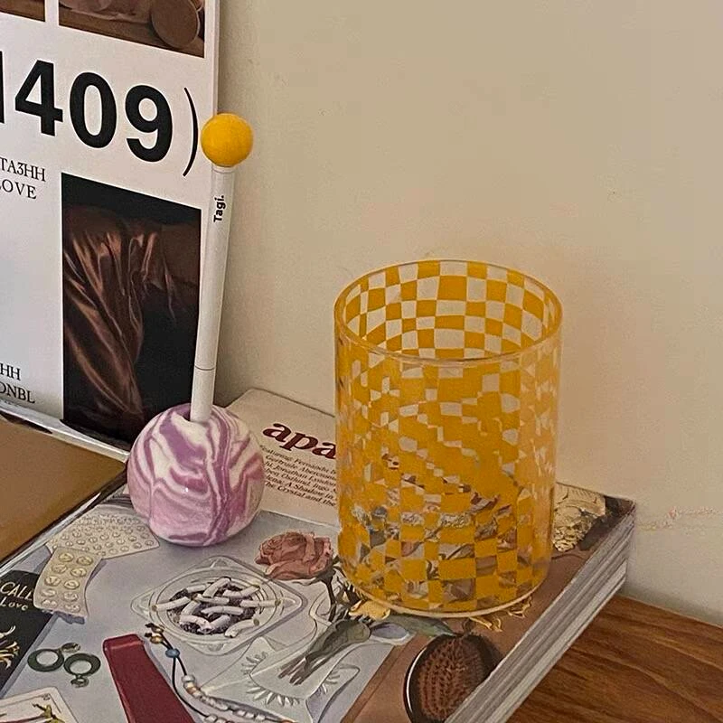 Fashion Matrix Plaid Glass Handmade Heat Resistant Glass Teacups Cups Coffee Mugs Drinkware Couple Gift Drinking Water Milk Cup