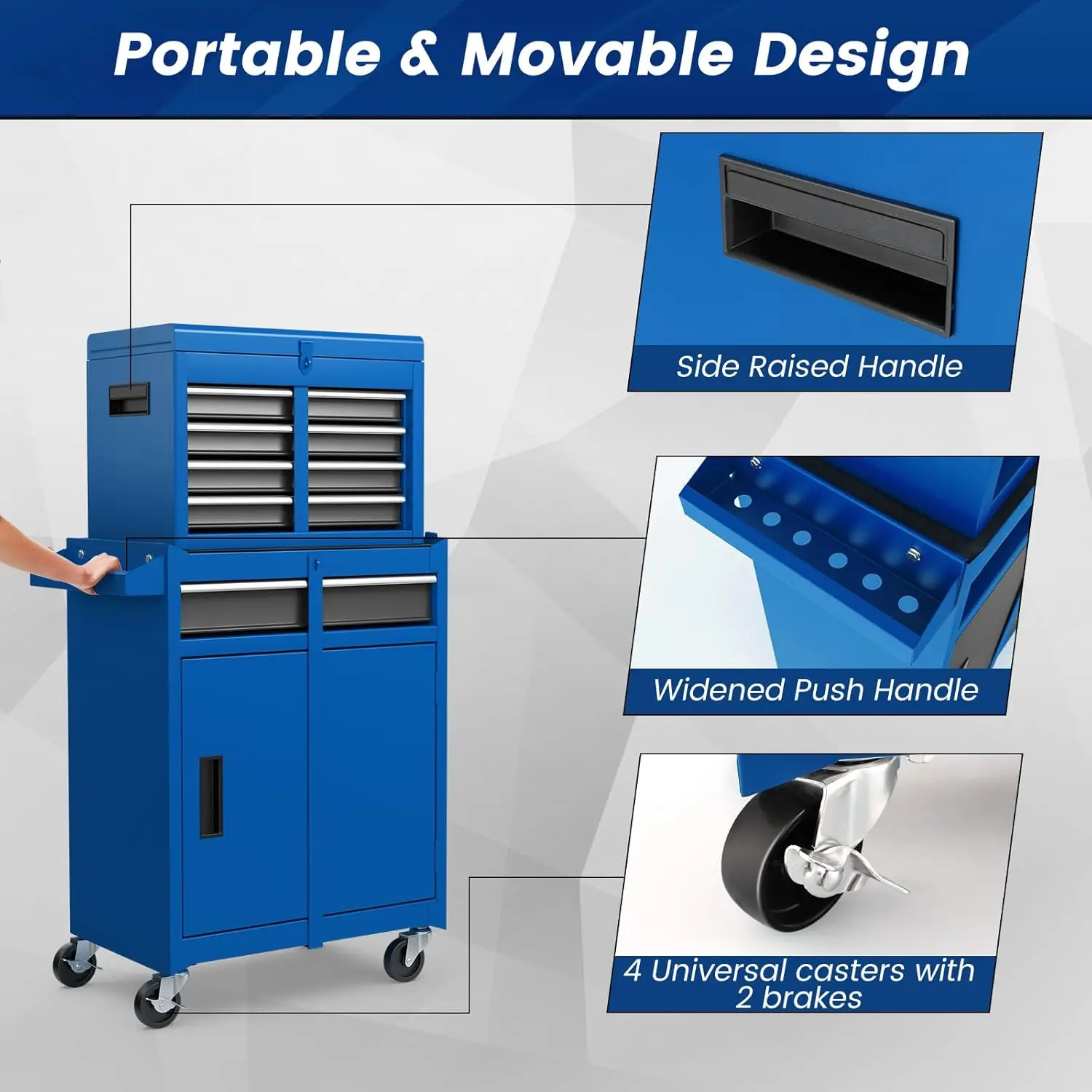 Tool Chest Heavy Duty Rolling Tool Box with Cabinet 5-Drawer for Lockable & Removable Cabinet for Garage and Workshop 6