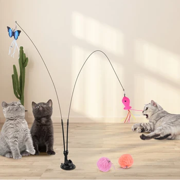 Pet Cat Toy Set Suction Cup Toy Set Double Headed Teaser Stick Set Multifunction Interactive Cat Toy for Floor Glass Door Panel 5
