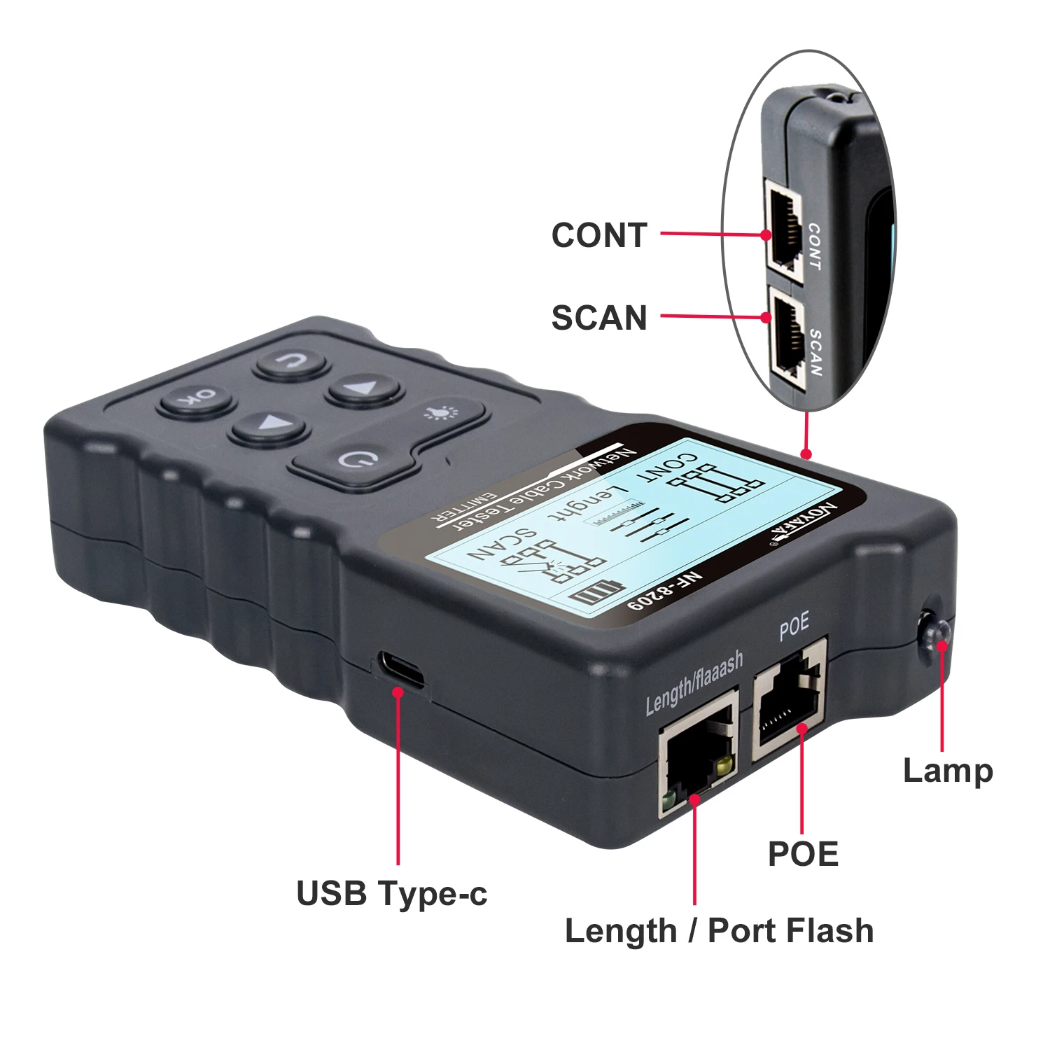 Noyafa NF-8209 internet cable tester LCD Display Measure Length cabl RJ45 Cable Tracker utp multifunctional tester Network Tool 3