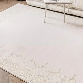 모던하고 심플한 베이지 화이트 카펫, 프렌치 스타일 침실 러그, 3D 손으로 새겨진 침대 옆 서재, 홈 플로어 매트