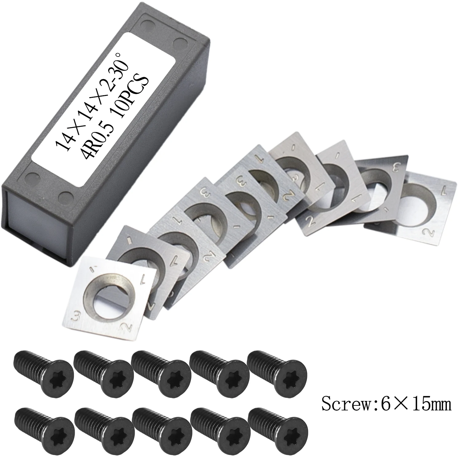 14x14x2mm-4R0.5 Carbide Cutters Replacement Square Straight for Grizzly T21348 and Woodworking Spiral Helical Planer Head 10pcs 2