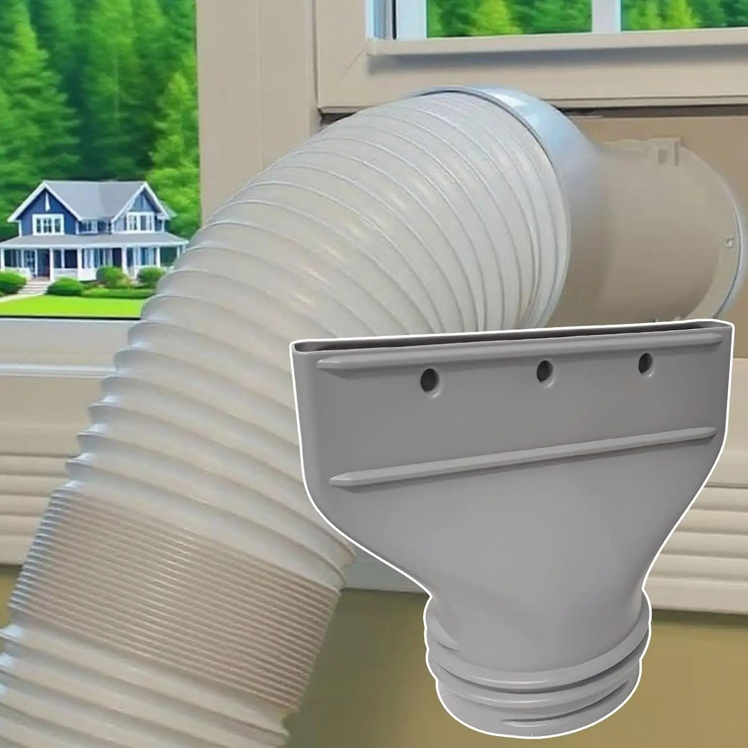 อะแดปเตอร์ท่อ AC แบบแบนสําหรับการเชื่อมต่อที่ราบรื่นด้วยระบบปรับอากาศและระบบไอเสีย ข้อต่อท่อไอเสียแบบหน้าต่าง พลาสติก 1