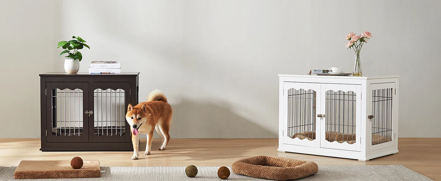 two color option dog kennel, white and espresso