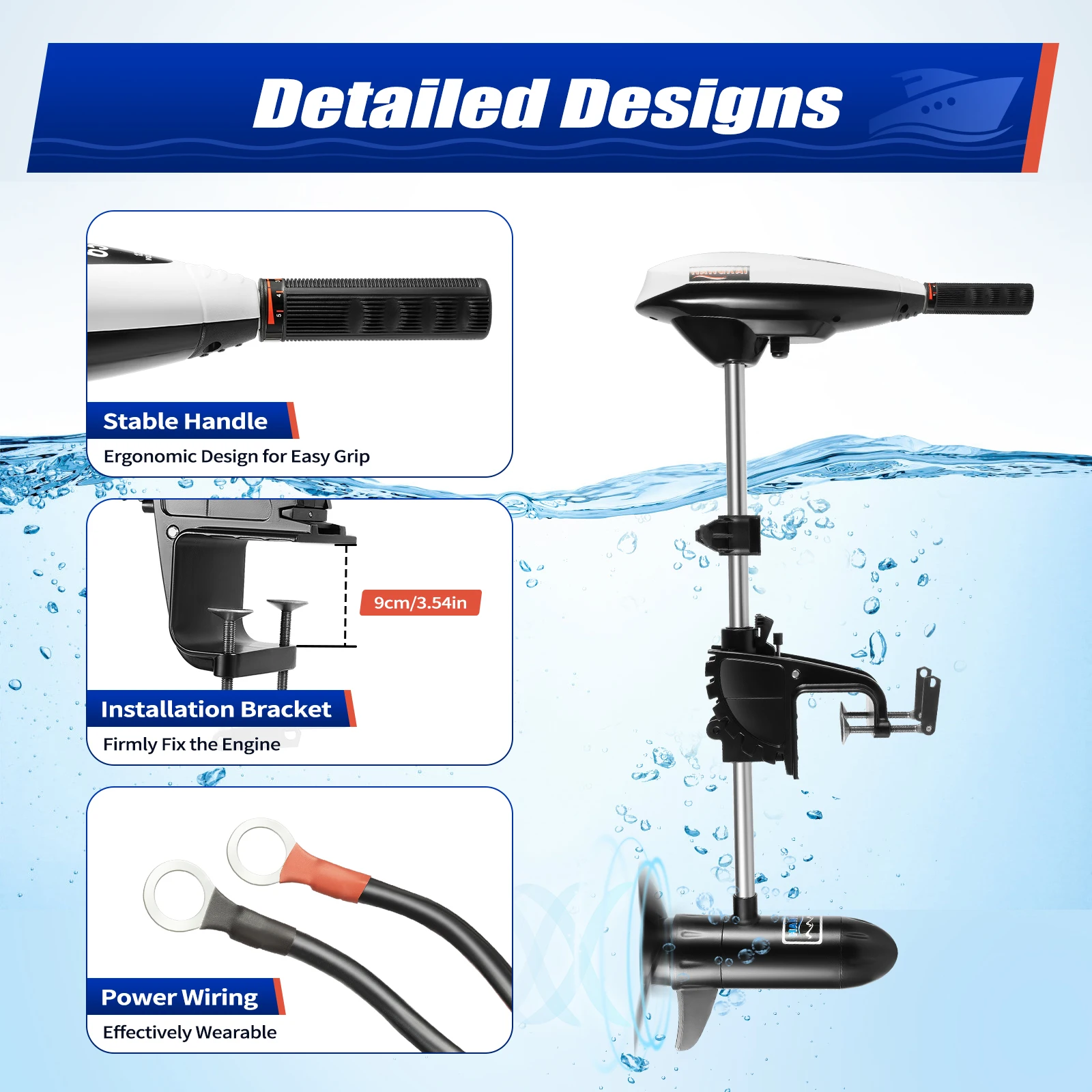 Outboard Engine Parts Electric Outboard Trolling Motor 65LBS With 40CM Short Shaft For Small Boats