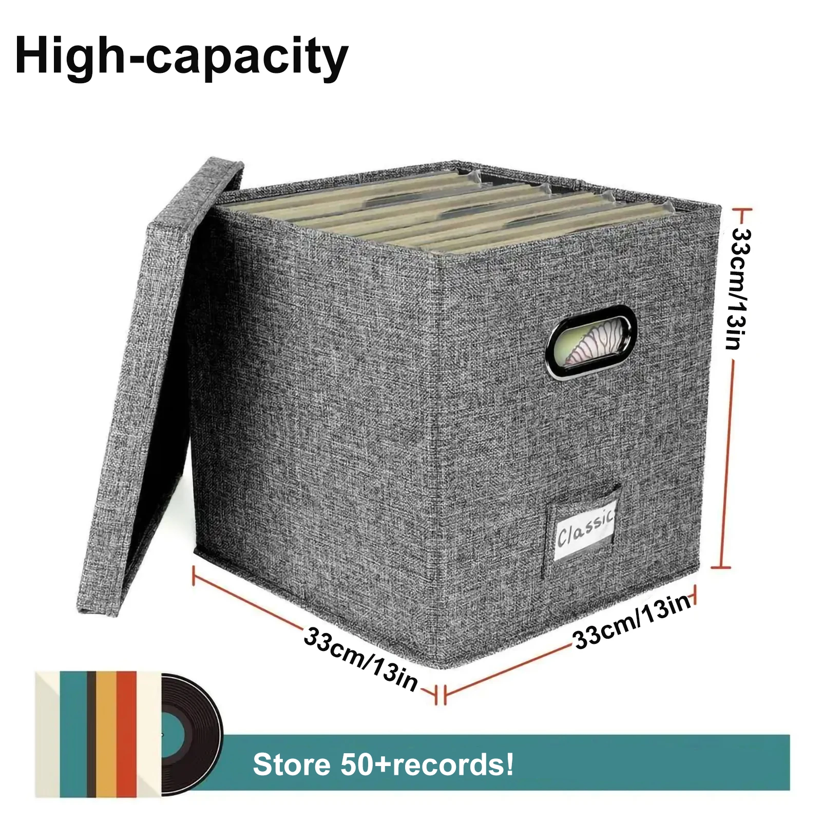 Simple Fabric Storage Box Foldable Covered Storage Box Large Capacity Dustproof Vinyl Record Organizer Box Home Supplies 3