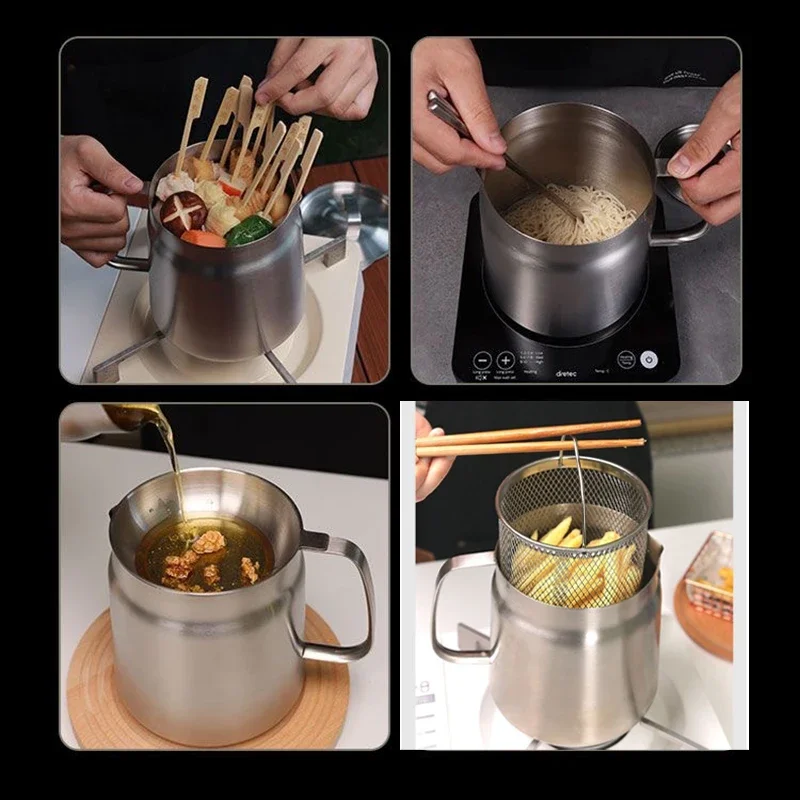 2L Multifunction Oil Filter Deep Fryer Frying Pan Heating Oil Pot Stainless Steel Fry Basket Oil Jug Food Container 3