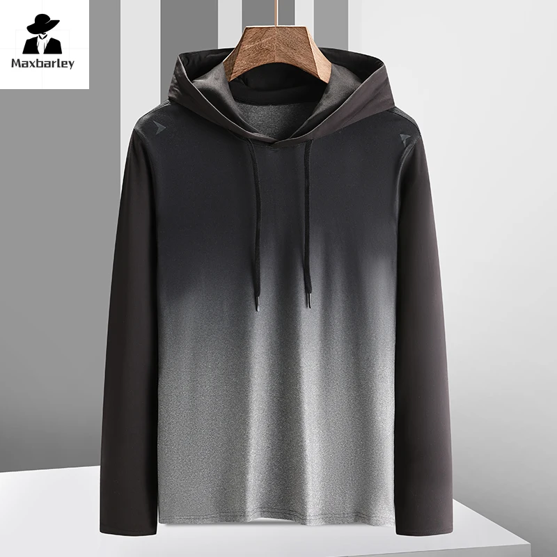 Fitness Quick-drying T-shirt Men's Quality Fashion Gradient Long Sleeve Hoodie Autumn Casual Stretch Tight Running Sweatshirt