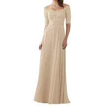

Elegant Mother of the Bride Dresses Sheath/Column Off the Shoulder Wedding Guest Dress Half Sleeve Pleat Floor Length Party Gown
