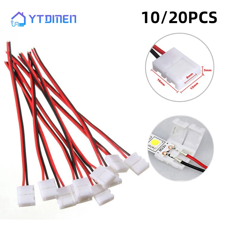 10/20Pcs Lot Geen Solderen 2 Pin Led Strip Connectors 8 Mm 10 Mm Power Draad Connector Voor 2835/5050 Led Strip Draad Pcb Lint