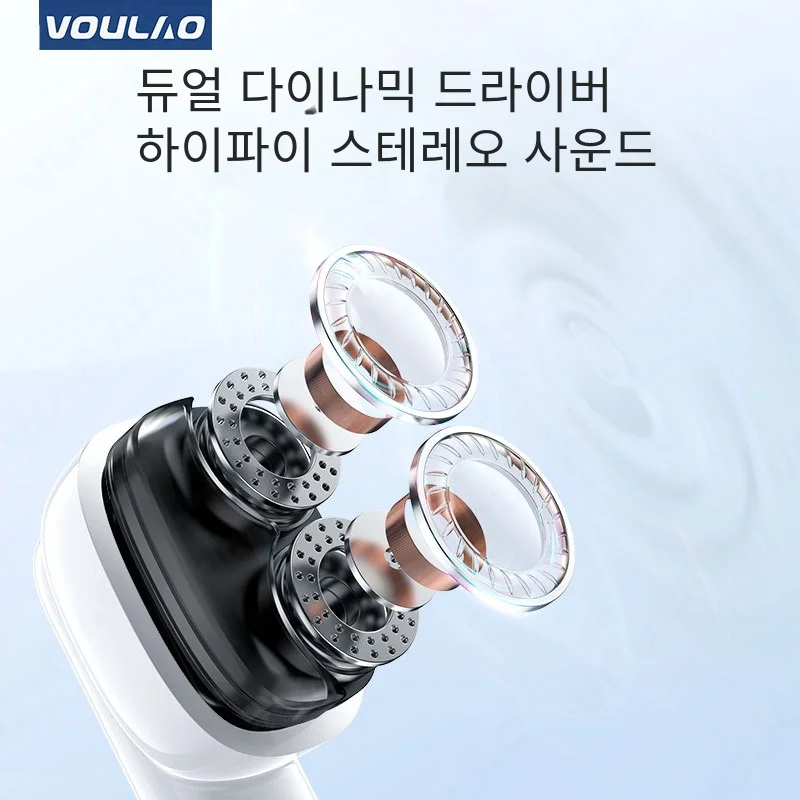 VOULAO-스포츠 무선 헤드폰 블루투스 5.1 이어폰, HiFi 9D 스테레오 방수 이어 후크 이어 버드 소음 감소 헤드셋