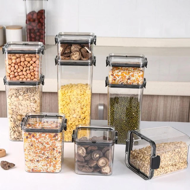 Contenitori ermetici per alimenti contenitori per la conservazione della  farina con coperchi contenitori da cucina impilabili trasparenti senza BPA  per cereali - AliExpress