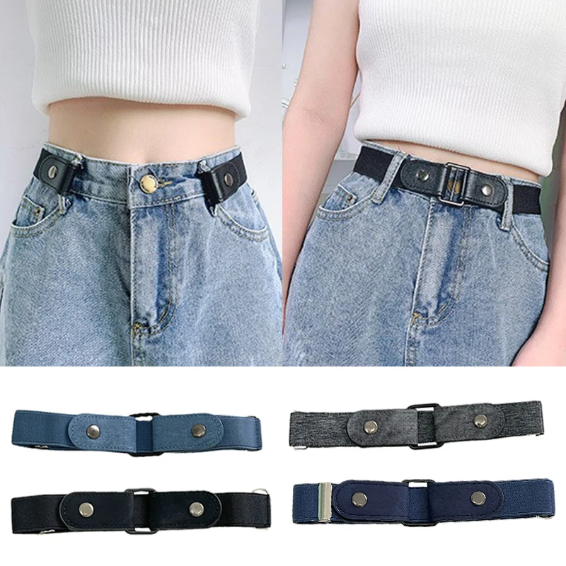 

Elastic Belt Without Buckle Cowboy Canvas Women Buckle Free Belt Ladies Jeans Pants Waist Belt Stretch No Buckle Invisible Belt