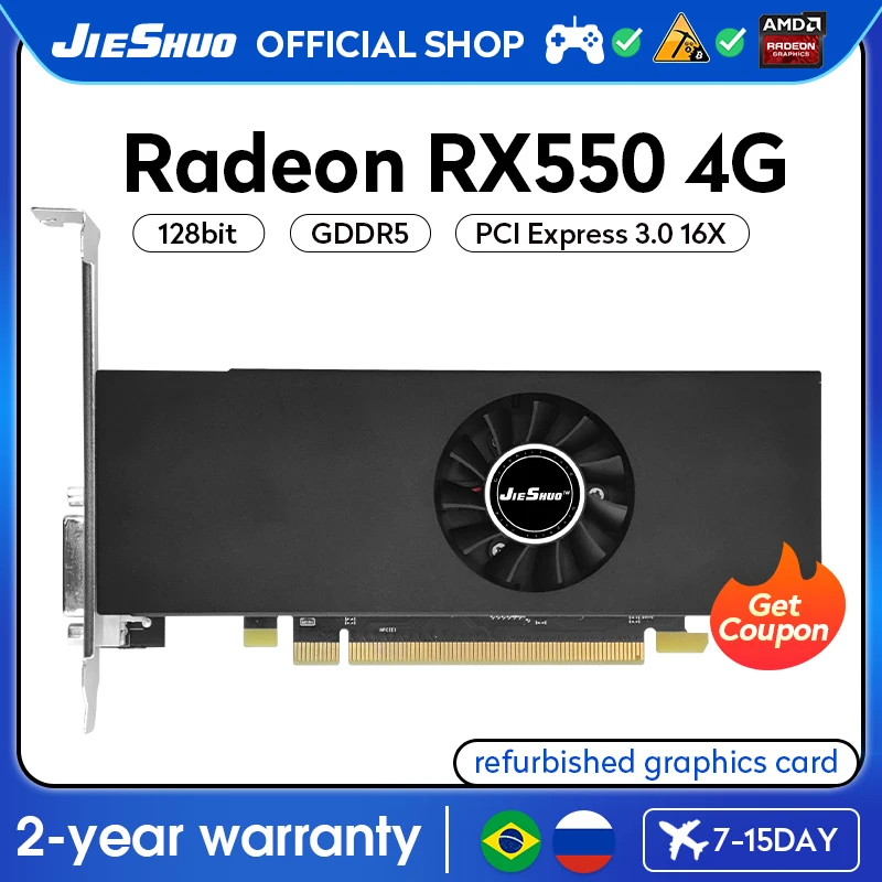 

JIESHUO AMD Radeon RX 550 4GB Video graphics card GDDR5 gpu 14nm 128bit rx550 4g PC Desktop Games Video Office 550 rx