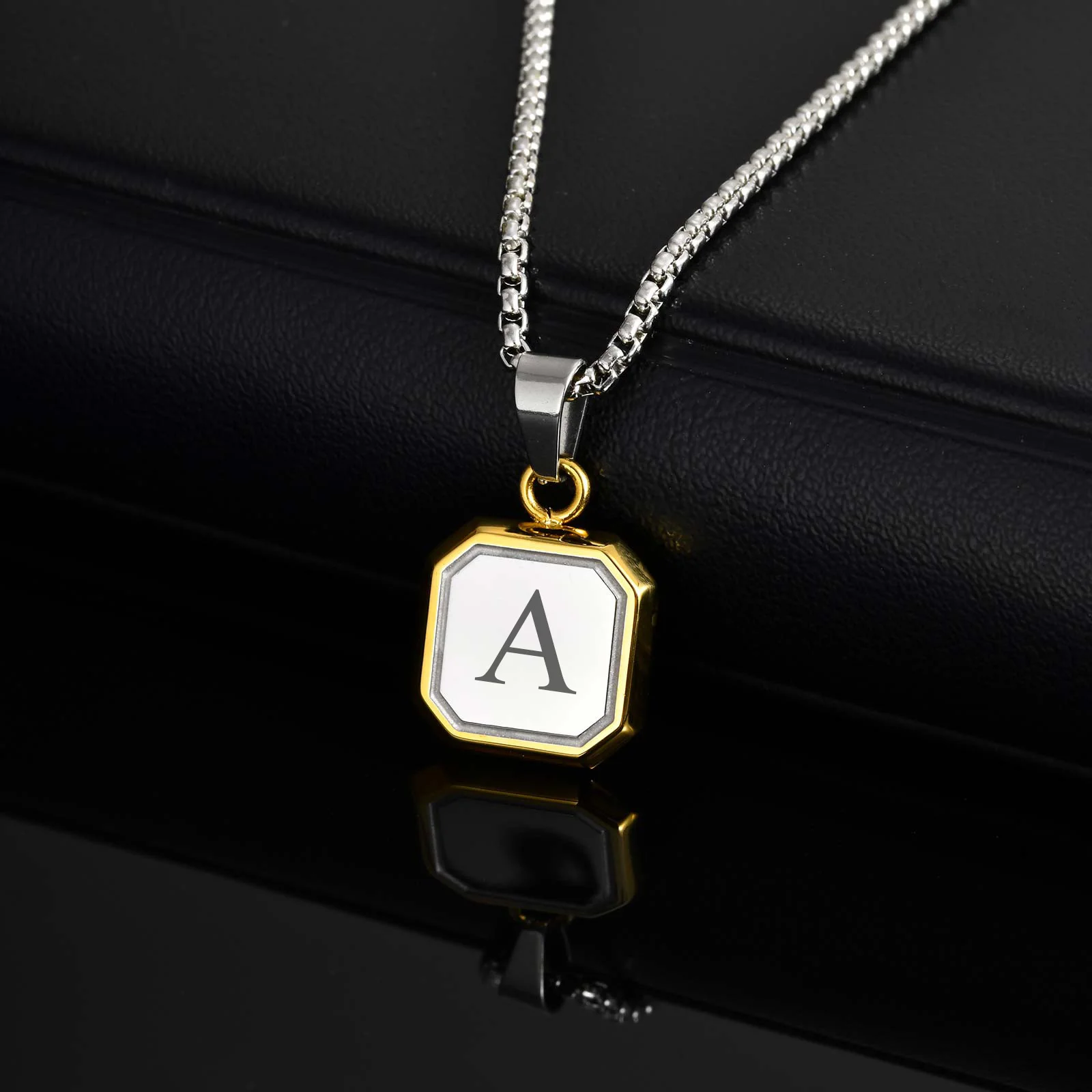Stylish Alphabet Necklace for Men Boys,Waterproof Stainless Steel A-Z 26 Leters Collars,Name Initial Jewelry Gift