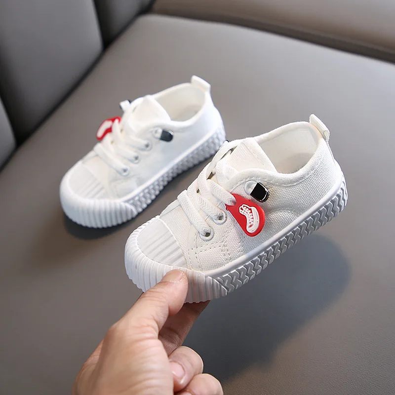 Baby Child White Black Sneakers Spring 2023 Leisure Lace-up Kids Comfort Sneakers Boy Little Girl Canvas Shoes Toddlers Tennis