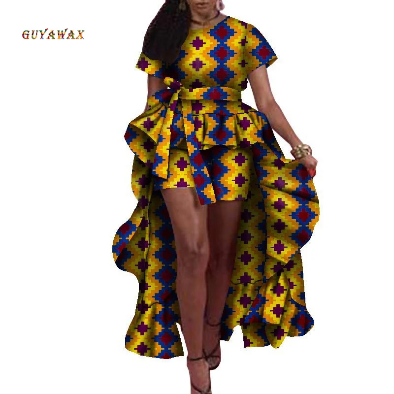 Vêtements africains élégants pour femmes, ensemble 2 pièces, haut Long et pantalon court, mode Dashiki, costume de fête, grande taille pour dames, soirée