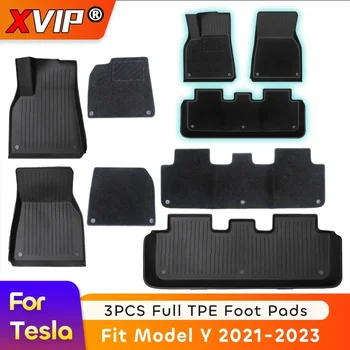 XVIP 3Pcs TPE Foot Pad + Carpet For Tesla Model Y 21-23 Custom Waterproof Mat Upgrade Non-Slip Floor Liner Surrounded Floor Mats 1