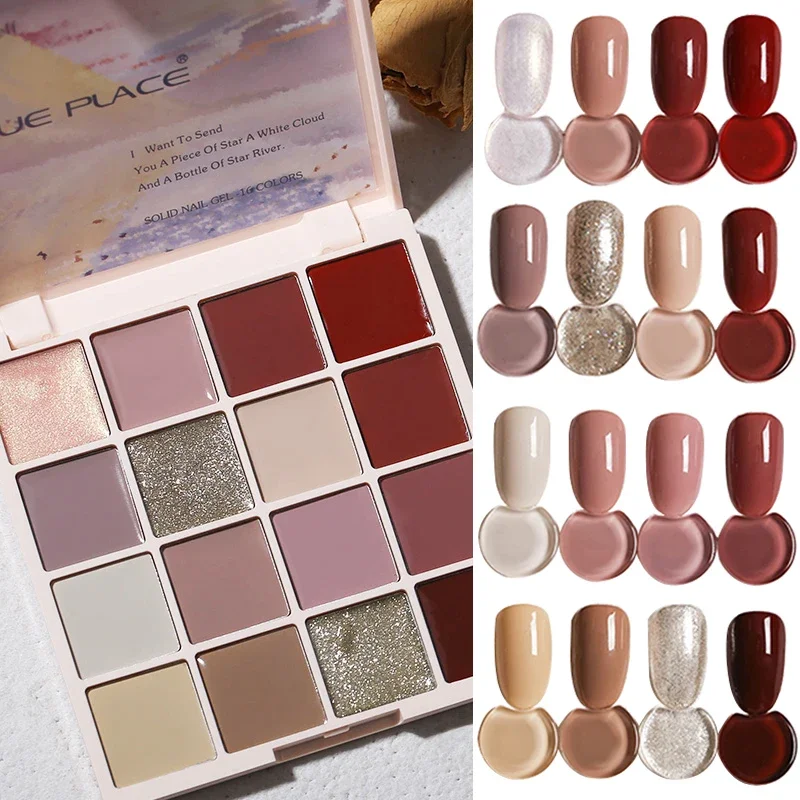 

16 Colors solid gel polish palette Set Manicure Palette Japanese Nude Glitter Pudding Solid Gel Polish Soak Off LED Nail Art Kit