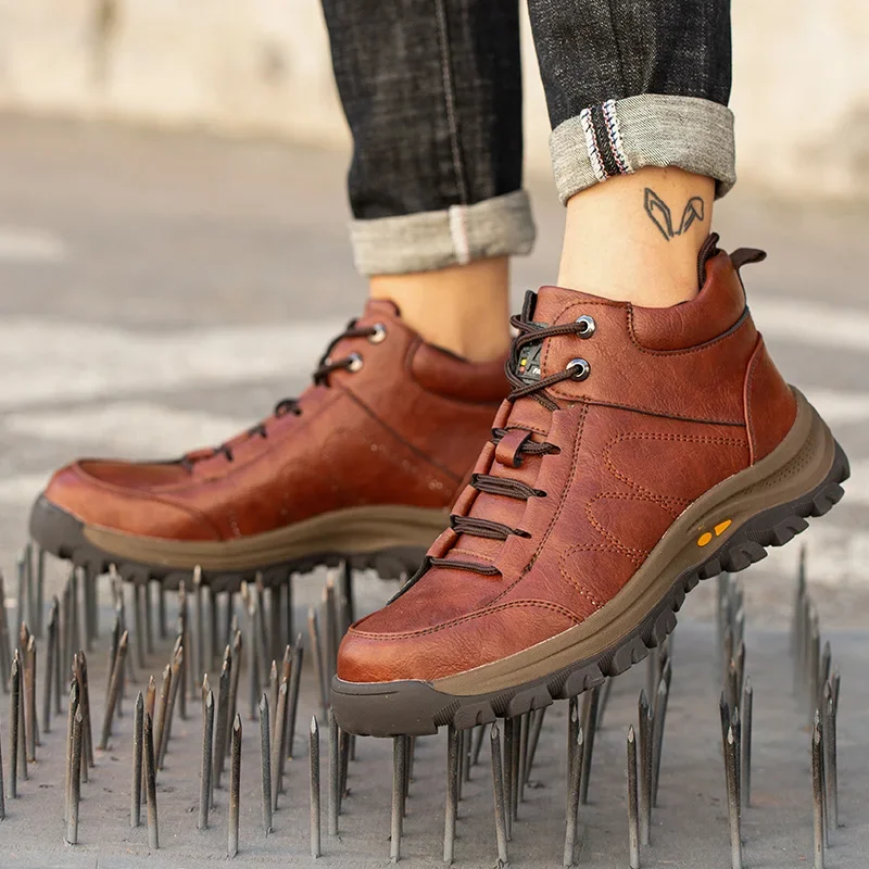 Safety Shoes Men Shoes Men Leather Safety Work Boots Steel Toe Puncture-proof Indestructible Safety Shoes Staleneus Construction Welding Work Boots