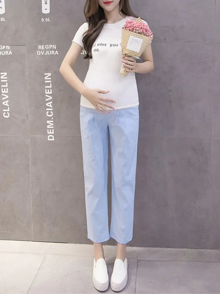 Maternity Pants Summer Casual Cotton Slim  Loose Comfy Belly Support  Elastic Waist Mom Trousers Pregnancy Clothes 5