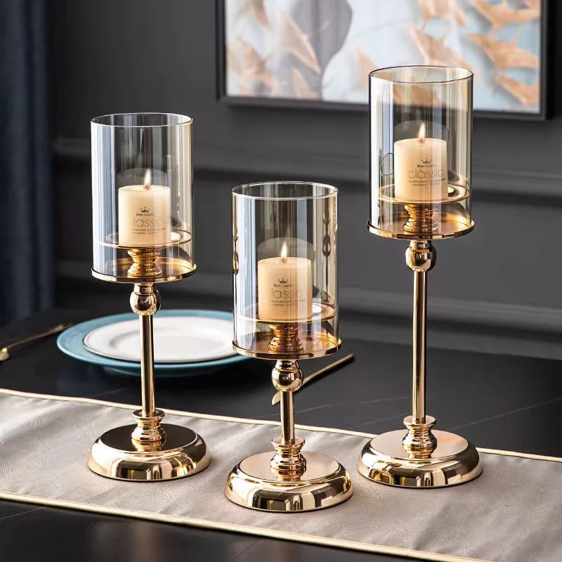 Hewory Groene glazen kaarsenhouder: kleurrijke staven voor eettafeldecoratie - vintage voor woonkamer, bruiloft, feest - set van 3