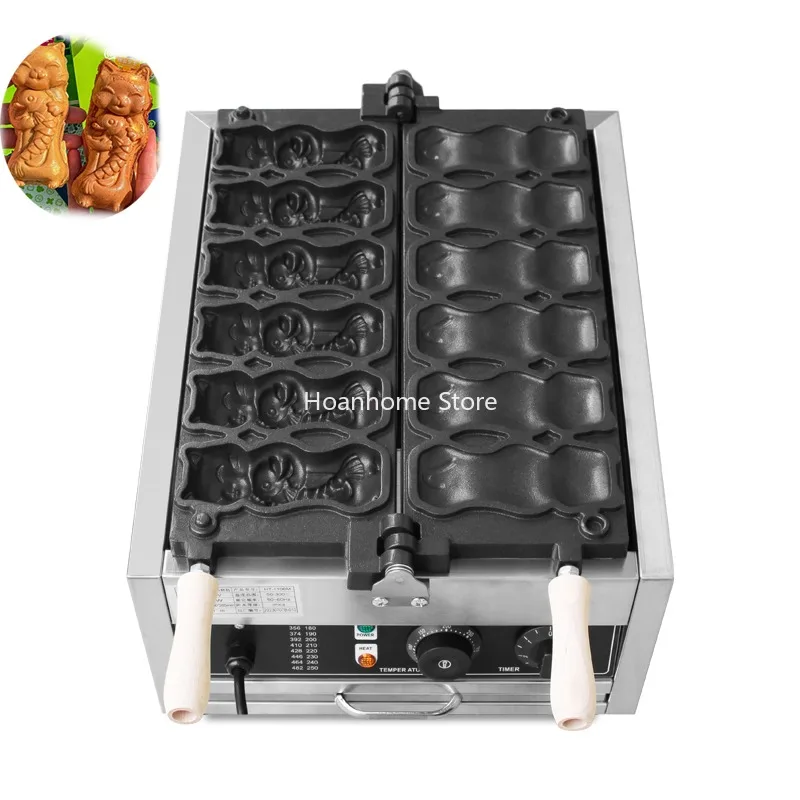 상업용 간식 고양이 포옹 물고기 타이야키 기계, 귀여운 고양이 잡기, 물고기 모양 와플 메이커, 모델 6 개