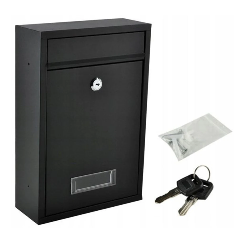 Wall Mounted Locking Mailbox With Key Black Iron/Steel Box Without Handle