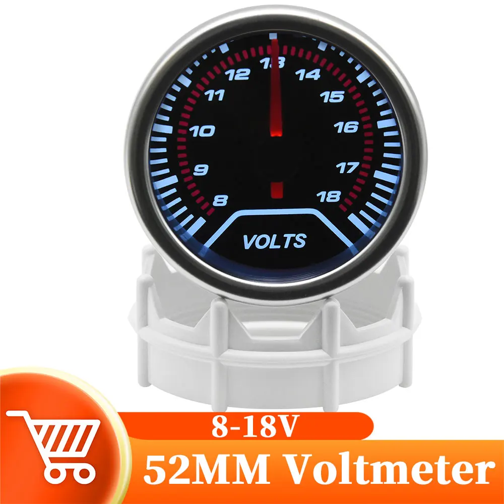 

Автомобильный цифровой вольтметр, автомобильная светодиодная подсветка, с линзами дыма, 2 дюйма, 52 мм, 8-18 вольт, 12 В