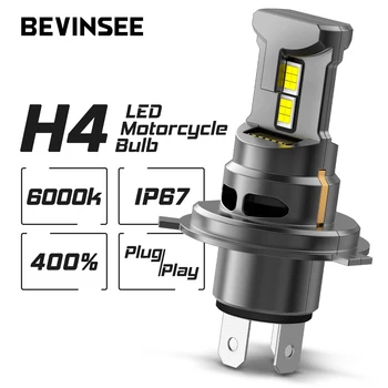 BEVINSEE H4 LED Moto Headlight Bulb 35W 6000LM Halogen Size Motorcycle Light CANBUS Hi-Lo Beam Turbofan Super Bright 6000K 12V