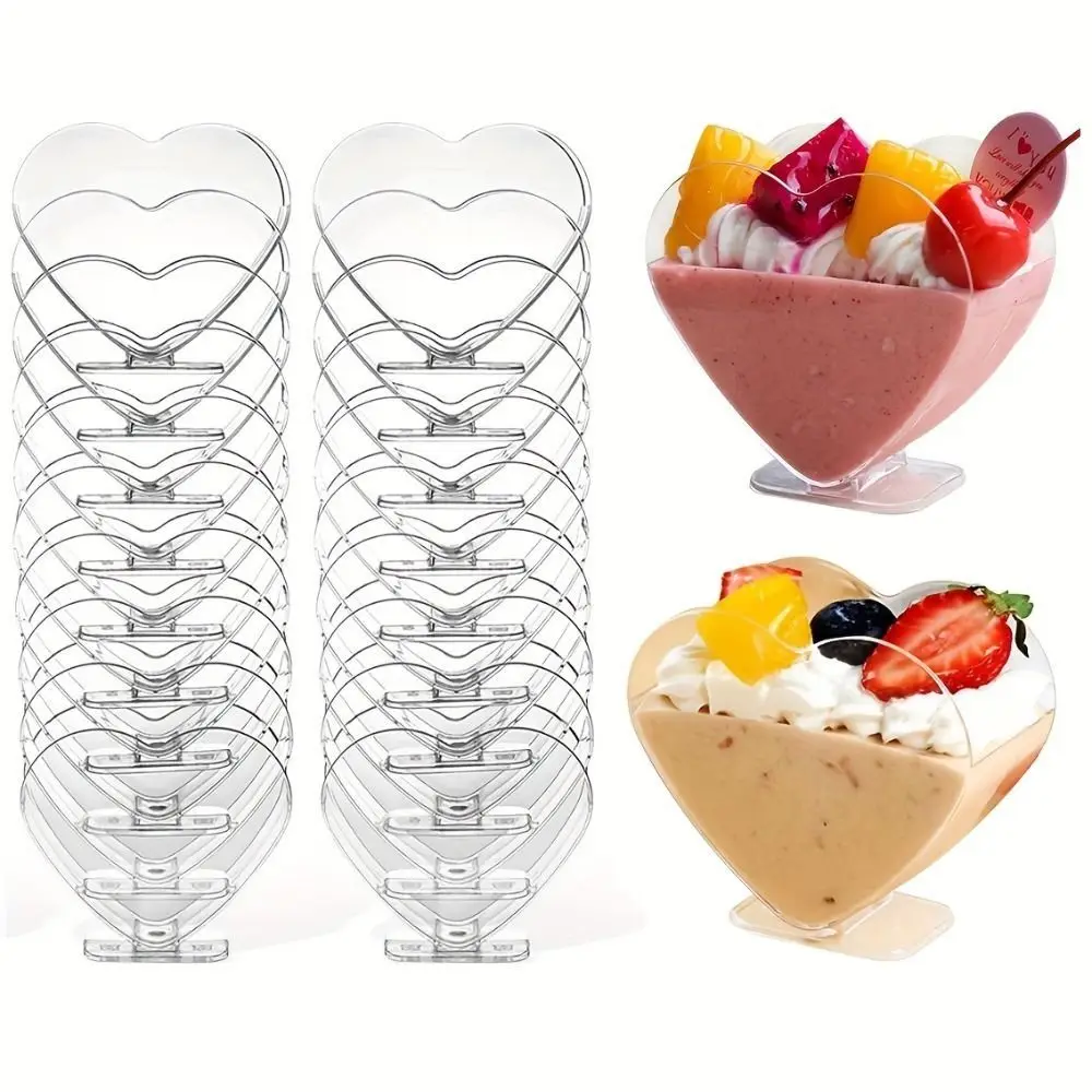 10Pcs Disposable 3oz Heart Shape Transparent Plastic Tiramisu Mousse Cup Jelly Pudding Dessert Cup Home Wedding Party Tableware