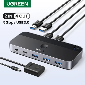 UGREEN USB 3.0 스위처 KVM 스위치, PC 키보드 마우스 프린터용, 4 개 장치 공유, 2 개