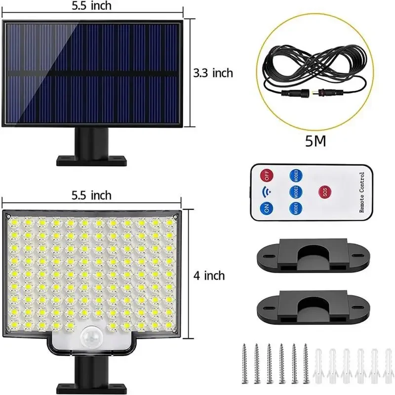 Solar Motion Lights 106led Outdoor Separate Panel Solar Powered Flood Security Lights with Remote IP65 Waterproof Wall Lights 2