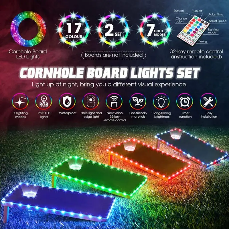 

16 Color Rgb Edge Durable Remote Control Waterproof Rgb Color Changing For Cornhole Board Cornhole Led Lights Led Light 32 Keys