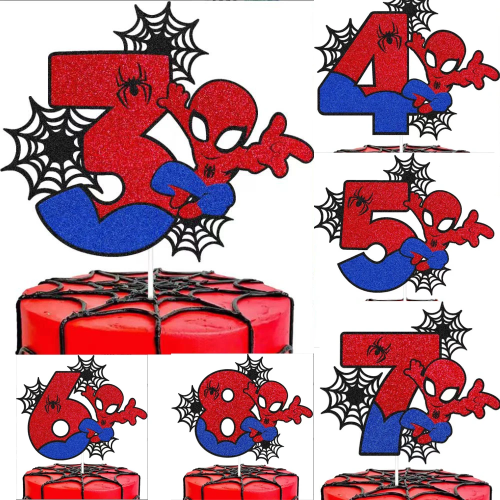 

1PCS Superhero Spiderman Theme Cake Card Wtih Sticks Birthday Events Party Baby Boys Kids Favors Decorations Cupcake Toppers