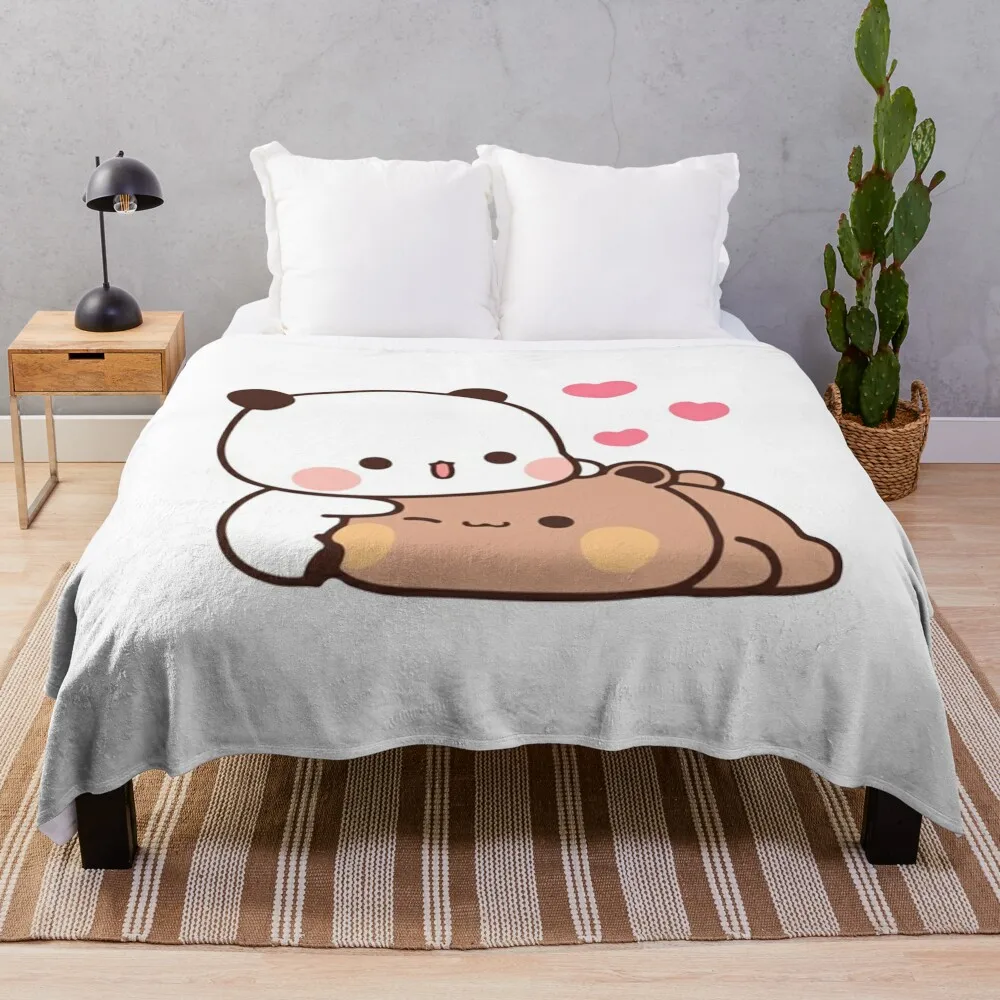 

Panda And Brownie Bear Couple Throw Blanket wednesday Personalized Gift heavy to sleep Bed Fashionable Blankets