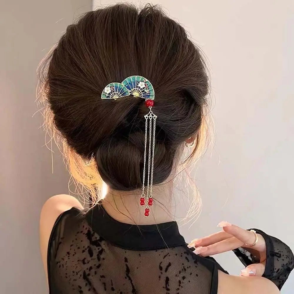 

Girl Painted Metal Headwear Accessories Women Fan Shape Hairpins Lady Barrettes Tassel Fan Hair comb Hair Accessories