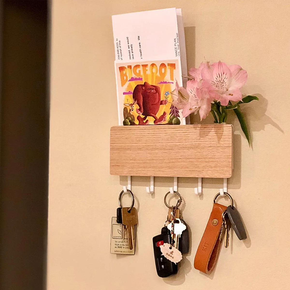 

1pc Key Holder Bamboo Hook Wooden Organizer for Wall Home Accsessories Door Kitchen Back Hanging Coat Rack Entrance Small Item