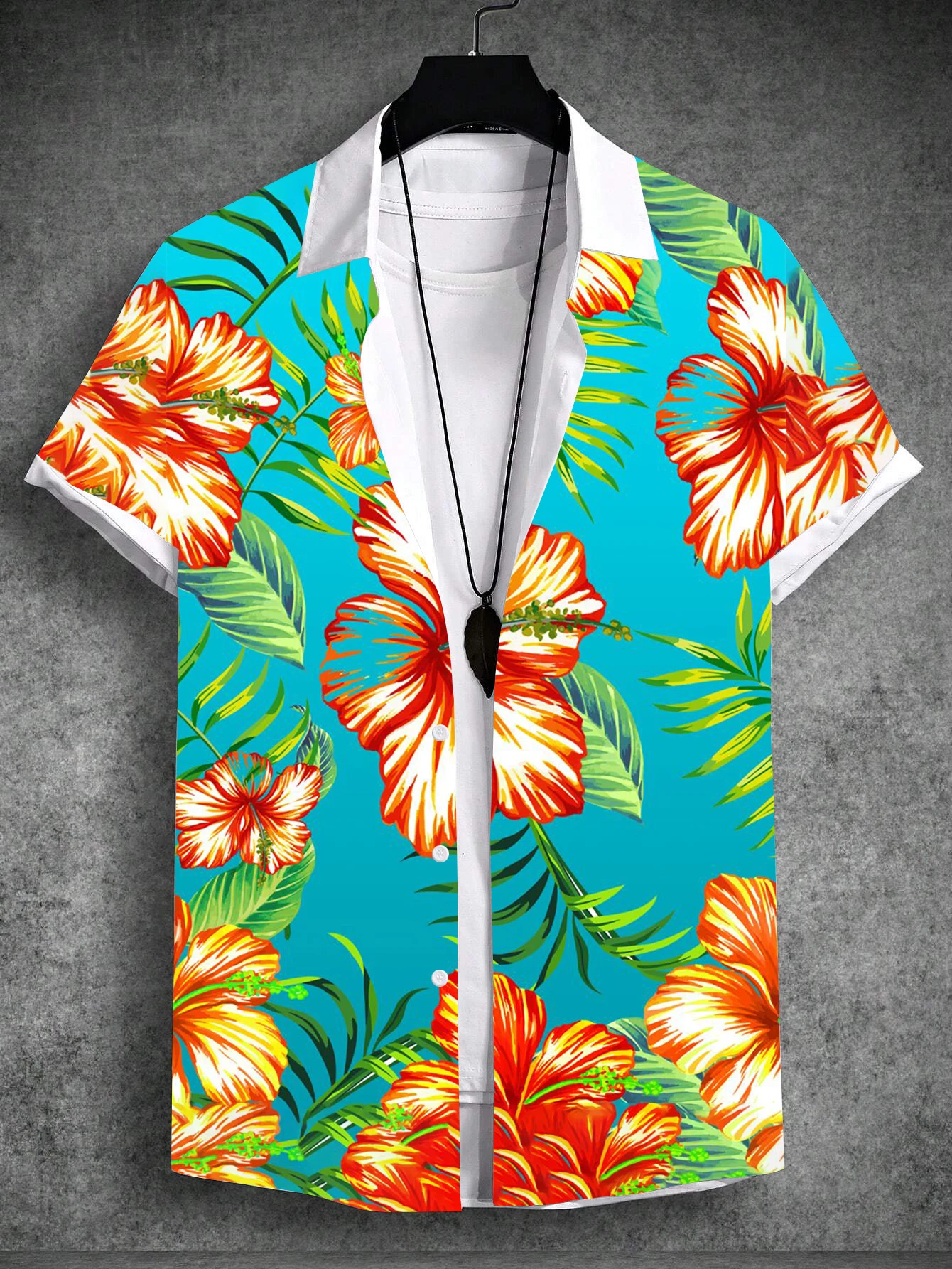 2024 Summer Men's Tropical Print Hawaiian Beach Vacation Set Plant Coconut Tree Short Sleeve T-Shirt 4-Way Stretch Fabric Shirt 5