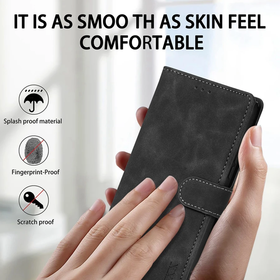 Versatile Skin-friendly Leather Wallet Case with Card Slot, Stand, and Magnetic Closure