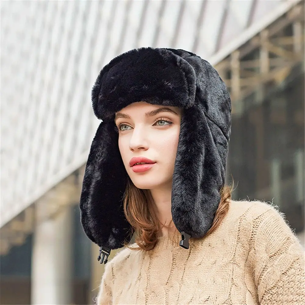 winter hat earflap hat faux fur hat Men Women Thick Plush Bomber Hat Warm Winter Hat Trapper Hats Russian Ushanka Snow Caps Earflap Bonnet