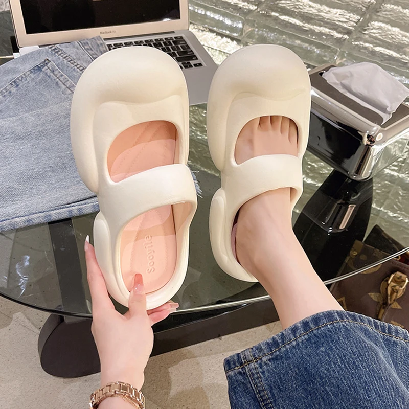Eva 여성용 캐주얼 슬리퍼, 가정용 여름 뮬 패션 디자이너 신발, 소녀 2024 귀여운 플랫폼 슬라이드 플랫, 미끄럼 방지 실내 샌들  Best5