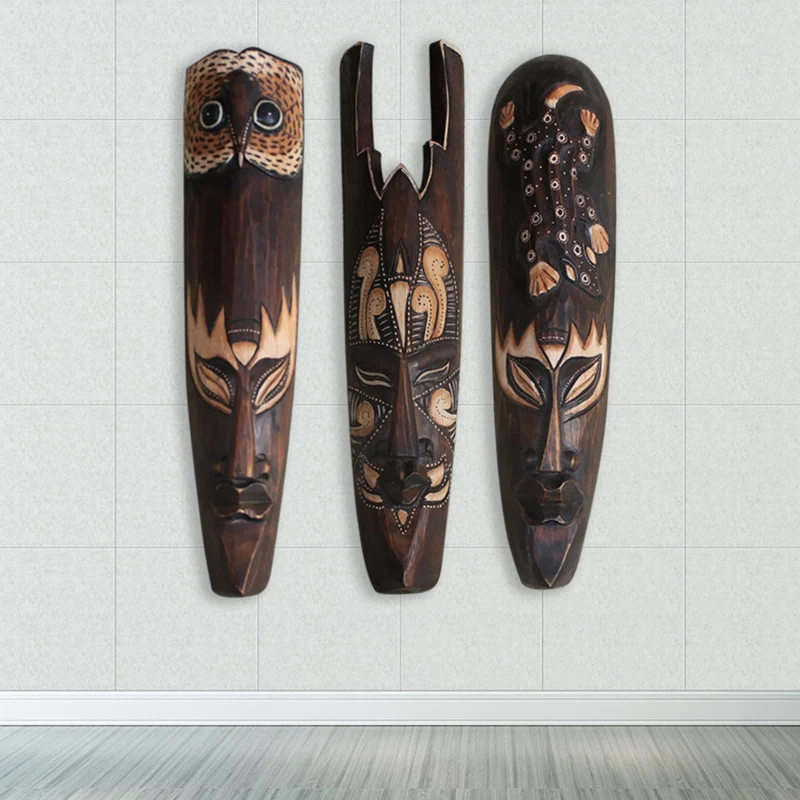 Solid Wood Mask For Wall Decoration African Facebook Bar Ktv Restaurant Wall Hanging Thai Woodcut Decoration-AA68 2